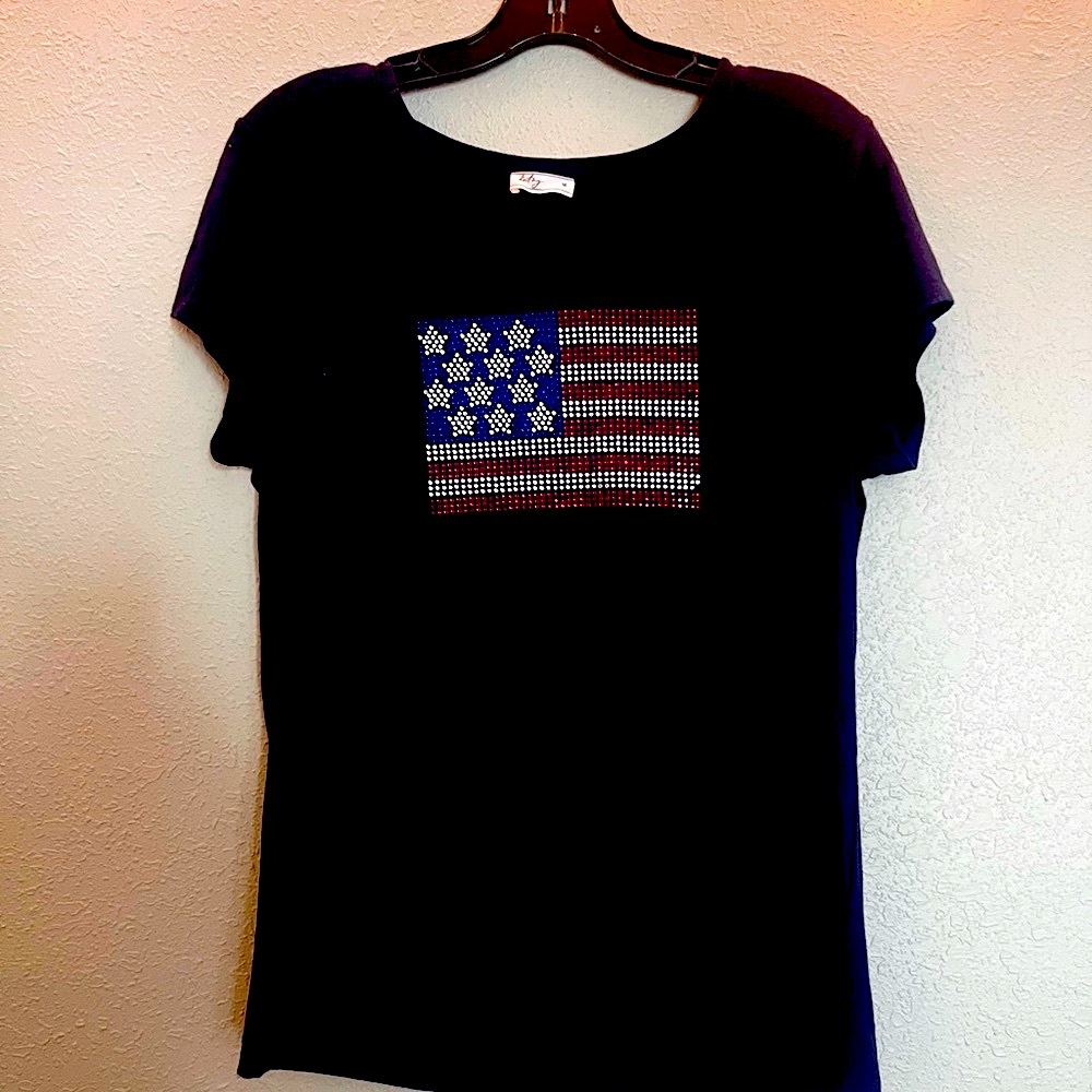 🇺🇸 American Flag Sparkle Women's Top Sz Med